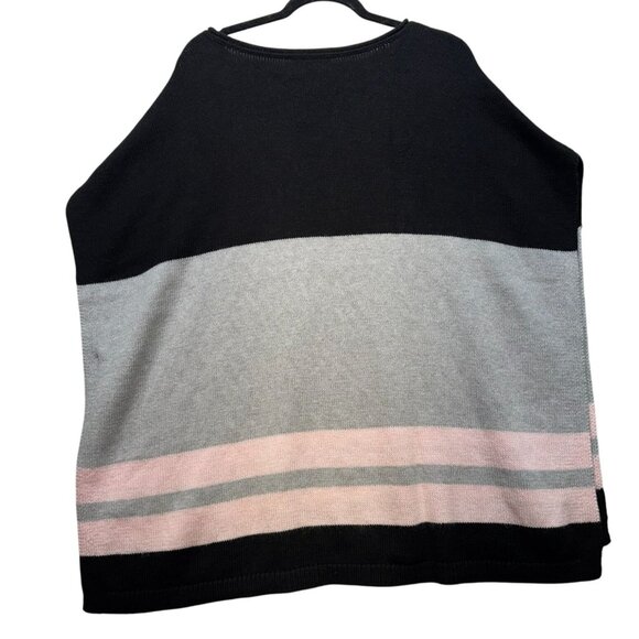White House Black Market Womens Striped Poncho Sweater L Black Gray Pink - Picture 9 of 11